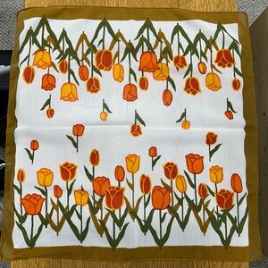 Floral Print Scarf with Orange and Green Accents